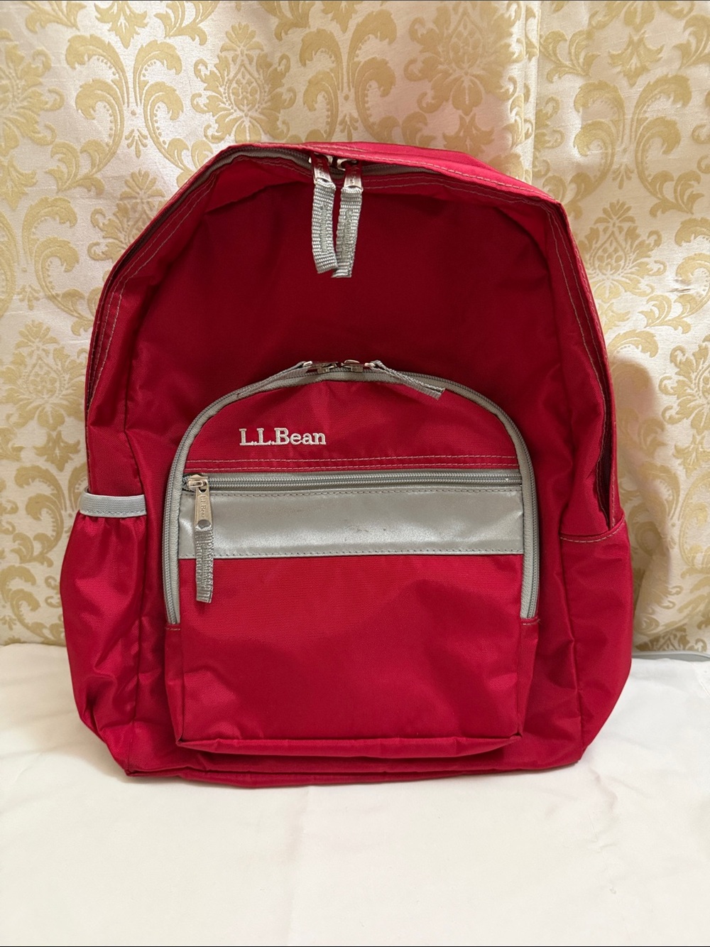 L.L.Bean Kids Red and Gray Daypack Backpack